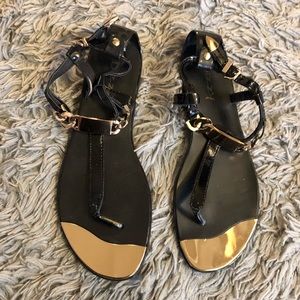 Black Sandals with gold buckles New! Size 10